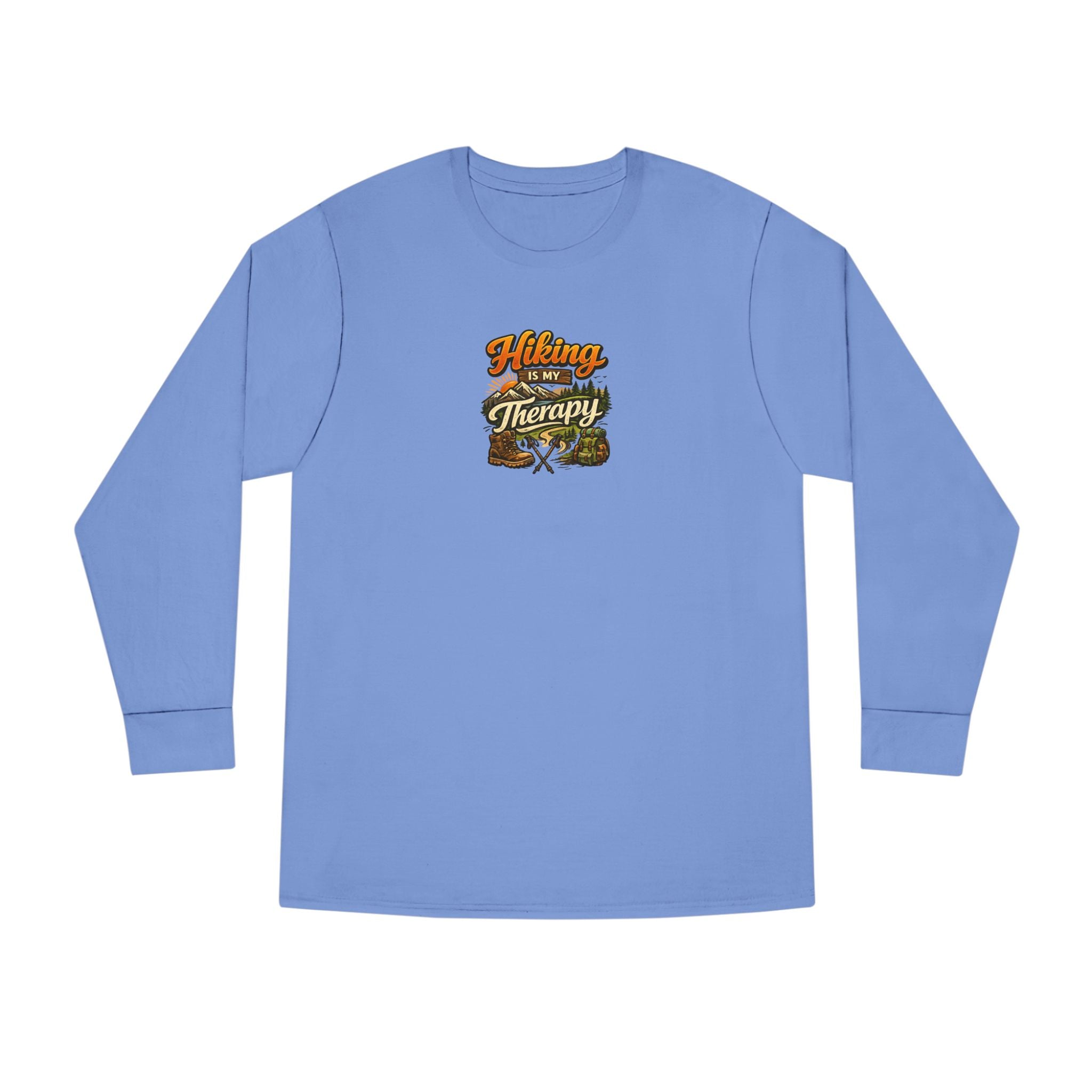 Women's Hiking Is My Therapy Long Sleeve Shirt | Funny Hiking Tee | Outdoor Nature Lover Gift | Camping Trail Top | 7 colors - 100% cotton