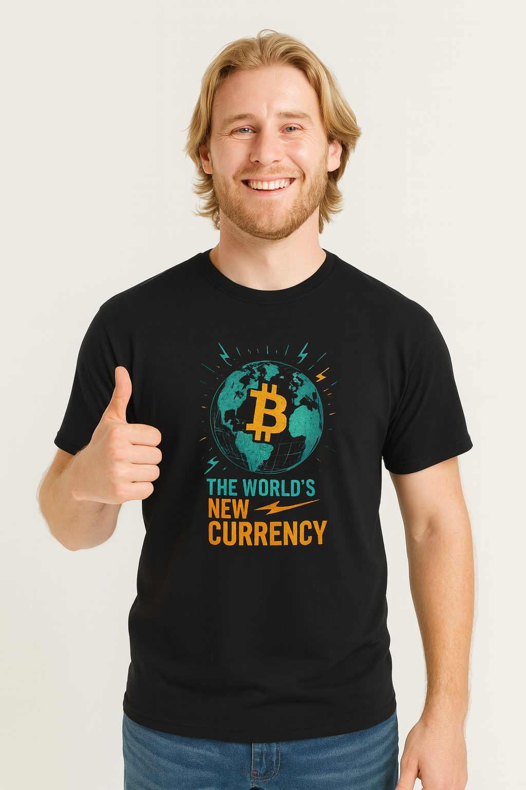 Bitcoin World Currency T-Shirt | Bold Crypto Tee | Unique Tee Shirt for Bold Believers  | 4 colors - 100% cotton