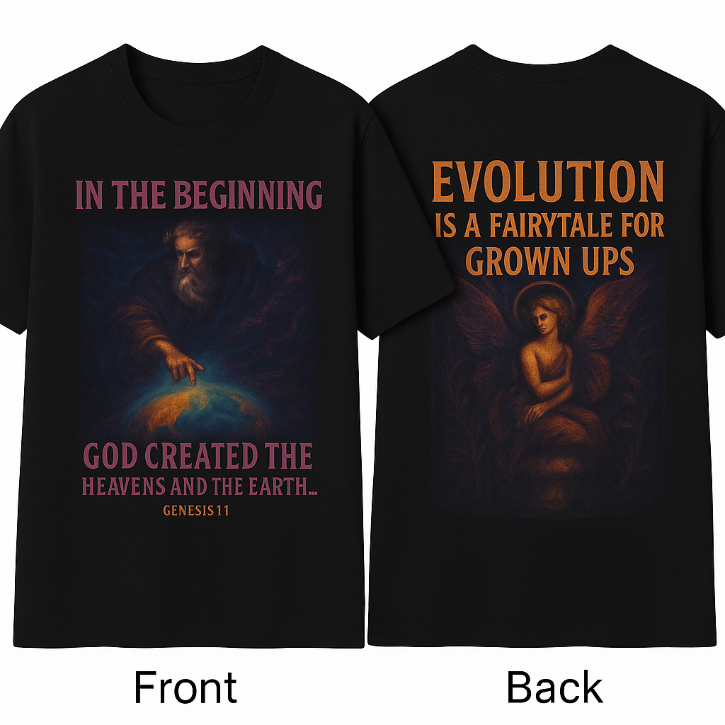 Creation vs Evolution Christian T-Shirt-Genesis 1:1 Bible Verse-Faith Statement Tee | 2 colors - 100% cotton