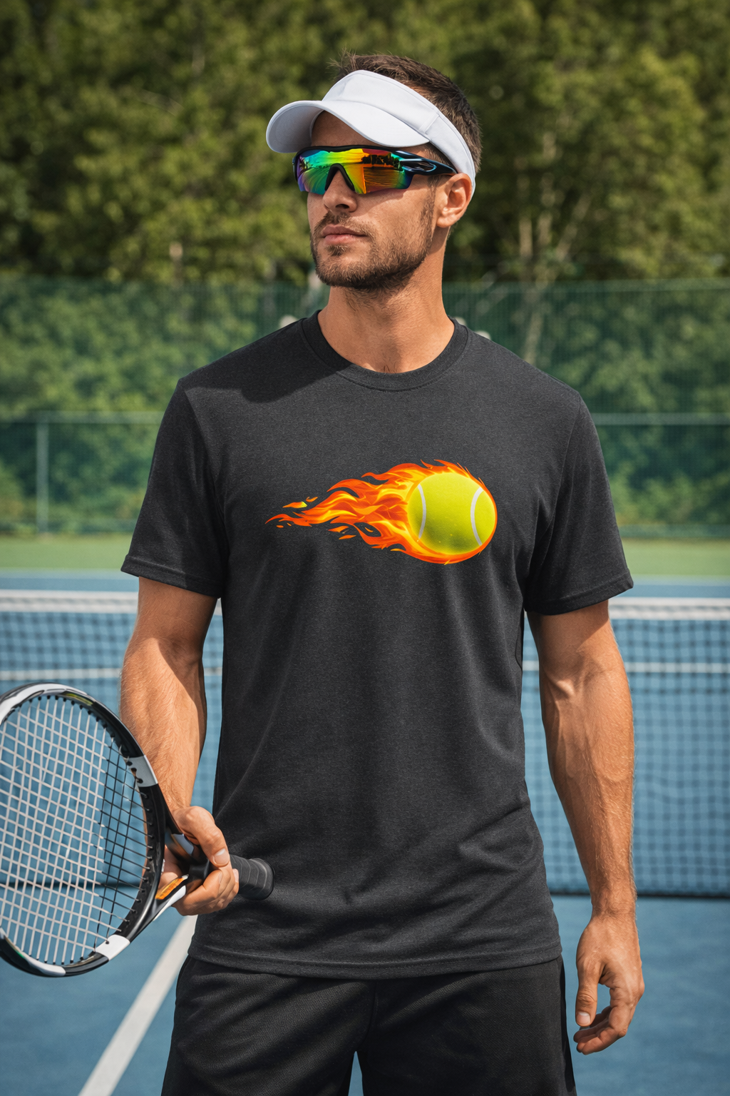 Flaming Tennis Ball Shirt | Cool Tennis Player Graphic Tee | Tennis Lover Gift | 4 colors - 100% cotton
