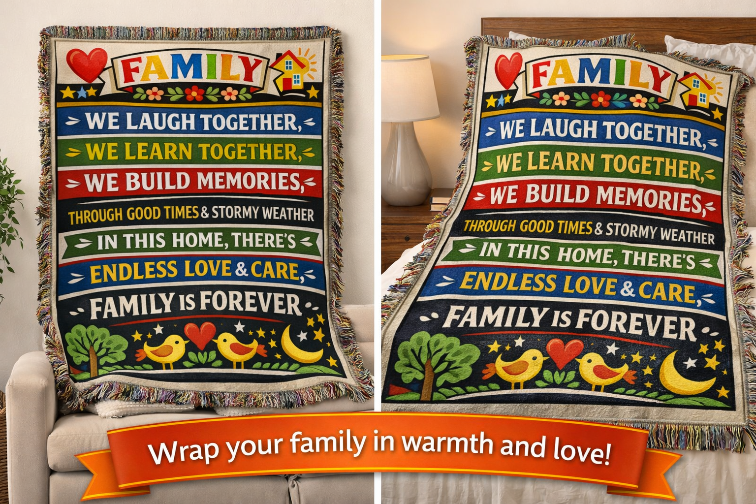 Family Values Woven Blanket | Cozy Inspirational Throw | Meaningful Family Gift | Home Decor | 52 x 37